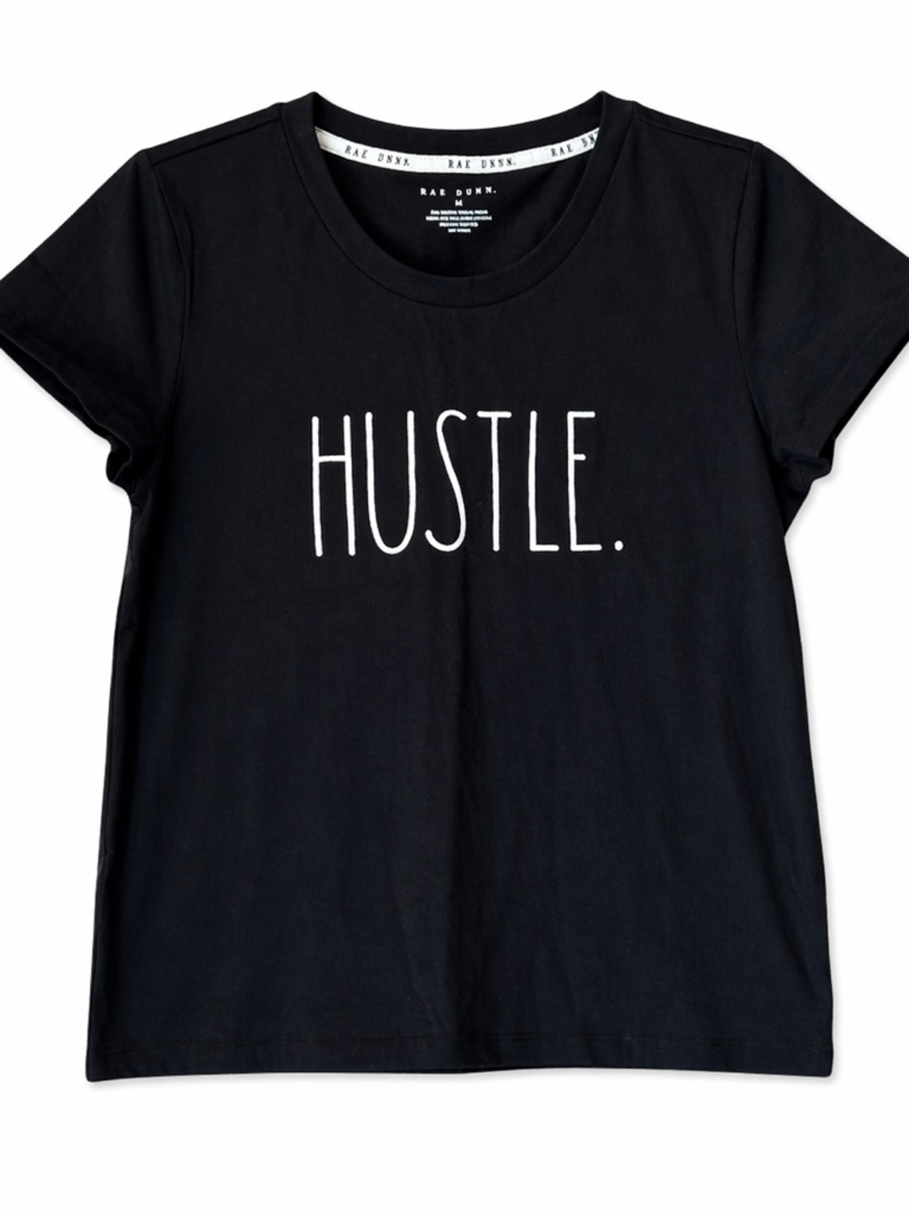 Rae Dunn Womens Medium Black‎ Hustle Graphic Short Sleeve Shirt Fitted Shirt Top